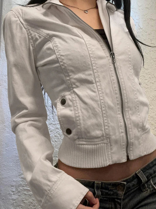 Zip Up Stand Collar Casual Y2K Cargo Jackets Women Spring Autumn Fashion Solid Basic Long Sleeve Street Coats