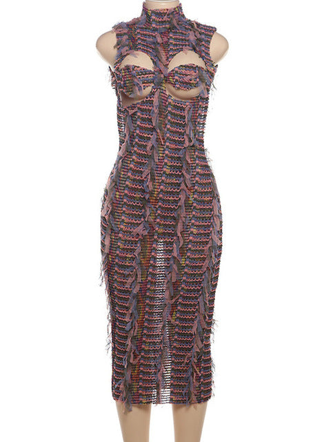 Vestido largo ajustado sin mangas y sexy para mujer, vestido ajustado de cintura alta y cuello alto, moda urbana, 2025
