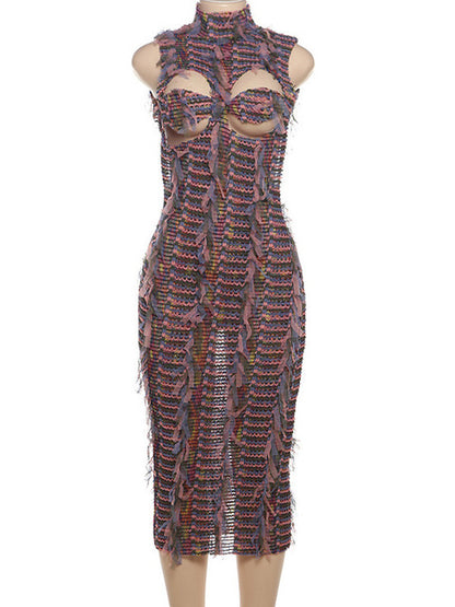 Vestido largo ajustado sin mangas y sexy para mujer, vestido ajustado de cintura alta y cuello alto, moda urbana, 2025