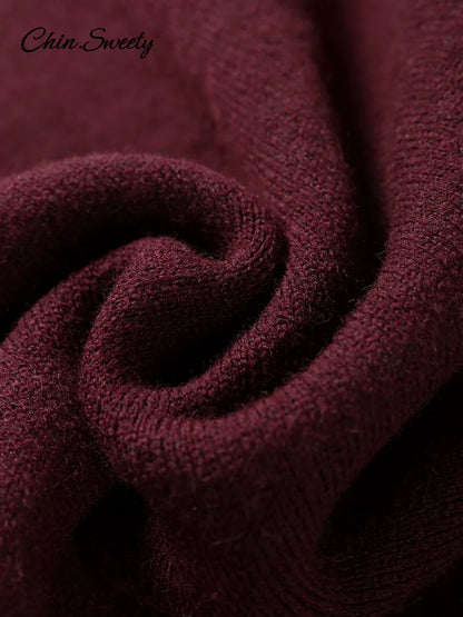 Suéter tipo capa burdeos holgado para mujer, tejido de cuello alto, manga raglán, prendas de vestir asimétricas para otoño