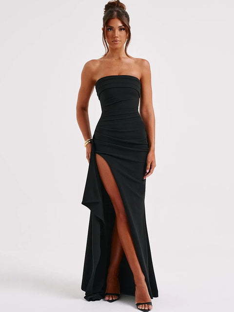 Vestido de noche sexy sin mangas ajustado para mujer, vestido maxi ajustado con abertura alta para mujer, vestido elegante irregular para fiesta y club.