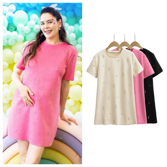 Vestido de felpa con joyas versátiles y elegantes para mujer de primavera.