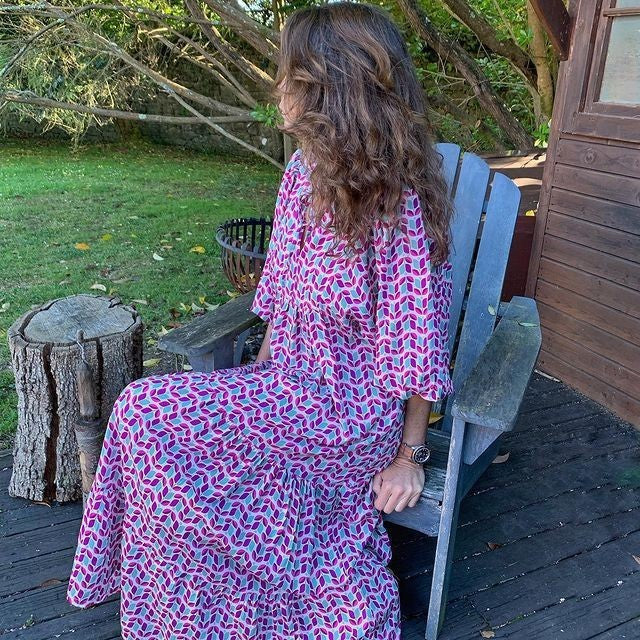 Vestido largo bohemio con mangas abullonadas para mujer, estilo vintage, elegante, informal, con estampado floral y cuello en V, holgado, para fiestas en la playa