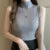 Blusa de punto sin mangas elegante de moda para mujer, blusa de verano de color sólido, blusa informal, camisa de cuello medio alto