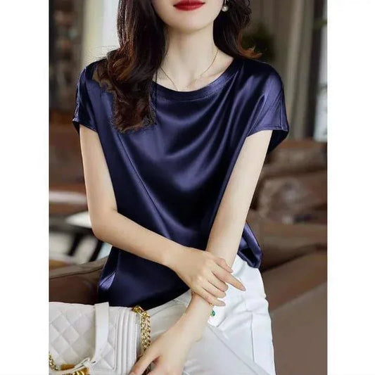 Blusas elegantes de satén sintético para mujer, blusas sin mangas de oficina de seda sintética, 3 colores