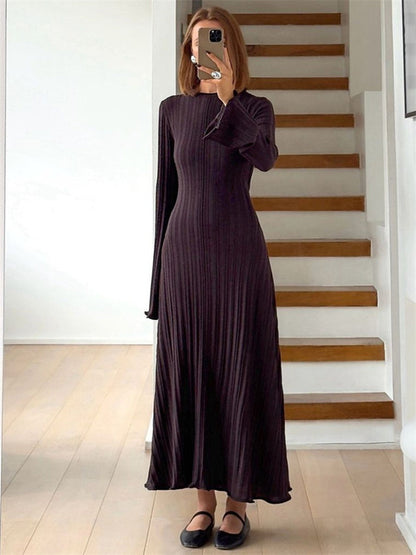 Vestido largo holgado de punto para mujer, de moda, con cordones, cintura alta, acanalado, manga larga, para fiesta, de punto, estilo vendaje