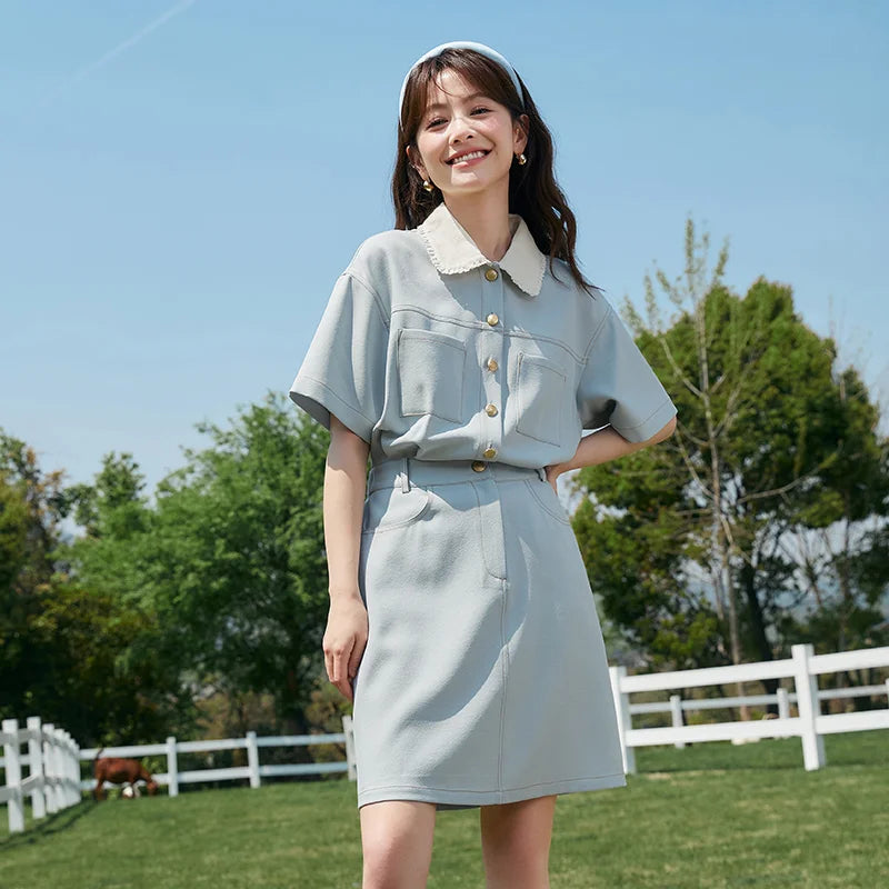 Dress Women’s Lace Doll Collar  Summer New Texture Topstitch Dress