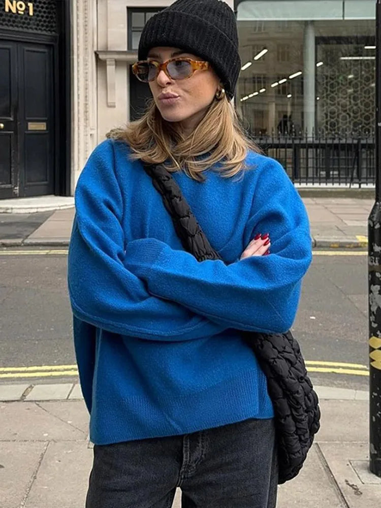 Suéteres casuales de punto con cuello redondo para mujer, suéter retro para adictos al trabajo, suéter femenino elegante de otoño, prendas de punto sencillas de calle