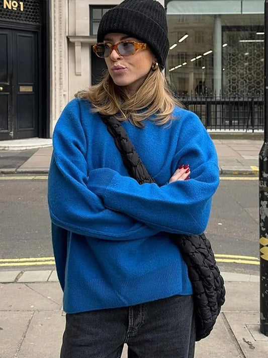 Suéteres casuales de punto con cuello redondo para mujer, suéter retro para adictos al trabajo, suéter femenino elegante de otoño, prendas de punto sencillas de calle
