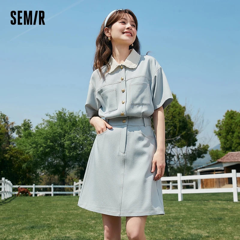 Dress Women’s Lace Doll Collar  Summer New Texture Topstitch Dress