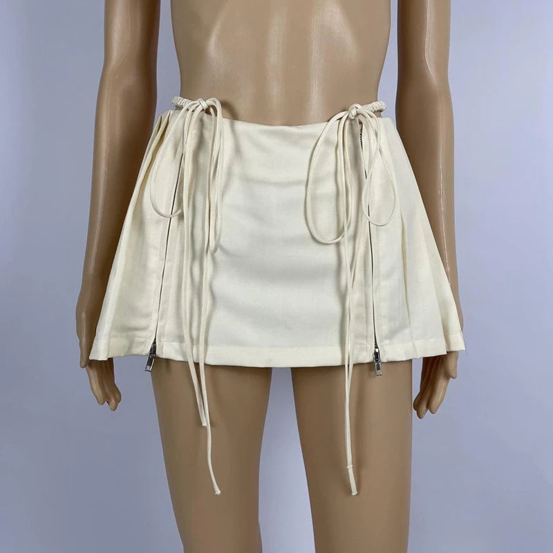 Minifalda coreana de cintura baja con vendaje, estilo E-Girl, años 2000, estilo retro preppy kawaii, con cremallera, plisada, estilo Y2K, estilo grunge y hadas