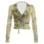 Abstract Print Side Waist Strap V-neck Crop Top Fashion Y2K Women Slim Long Sleeve Tee Aesthetic Vintage Shirt Spring