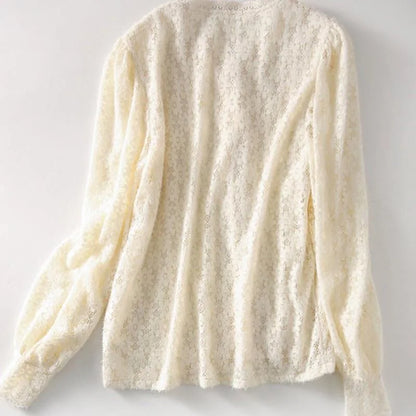 Blusas de encaje estilo primavera otoño para mujer, blusas informales de manga larga con farol y cuello alto, blusas SP1529
