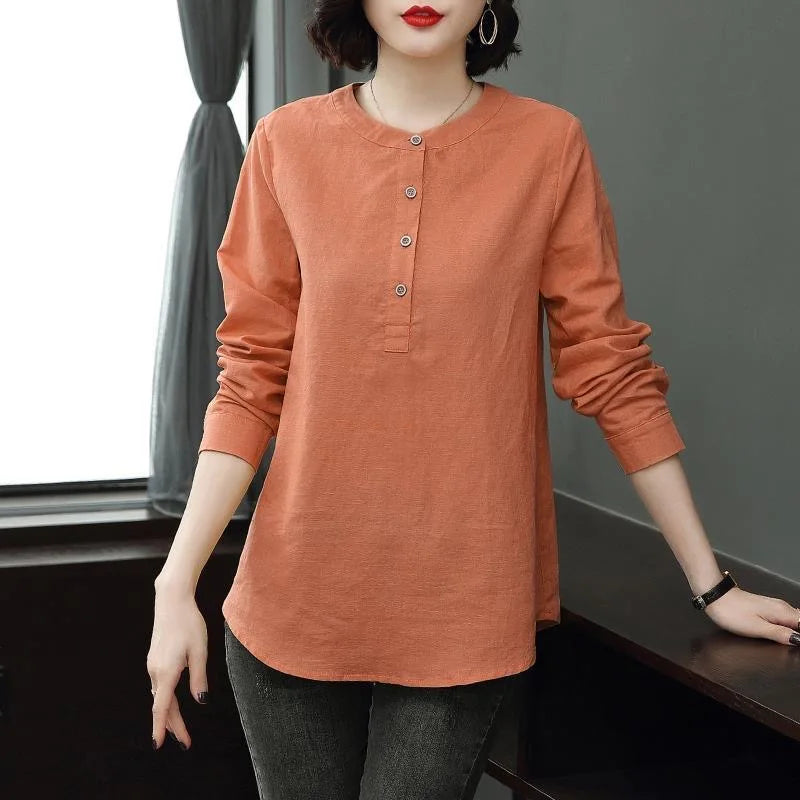 Blusas de mujer estilo primavera otoño, camisas casuales de manga larga con cuello alto, blusas, tops DF4955