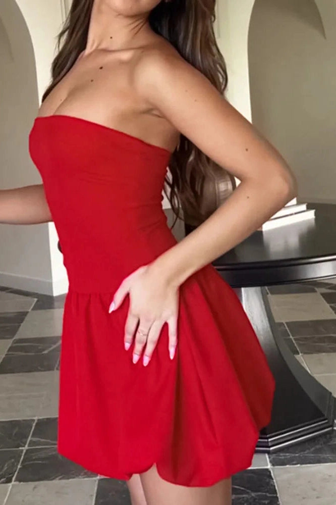 A-Line Strapless Mini Dress with High Waist and Backless Design