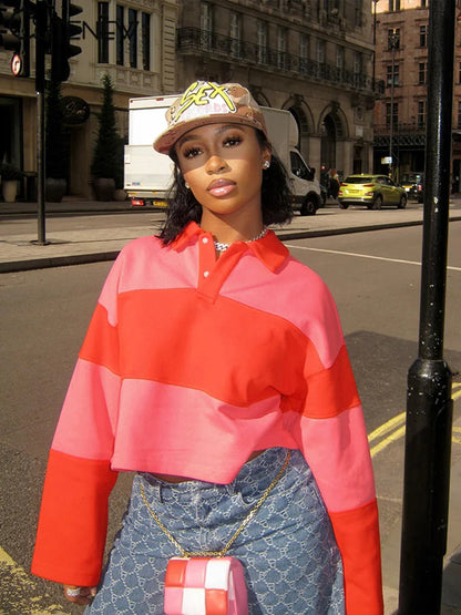 Women’s Stripe Top Polo Collar Long-Sleeved T-shirt Casual Clothing Shirt  Summer New Sexy Slim Femme Streetwear