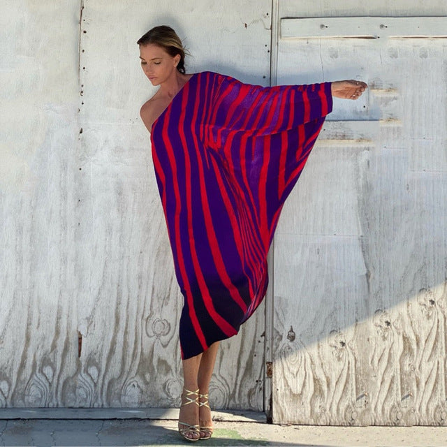 Vestido largo irregular con estampado de mariposas de colores y un solo hombro para mujer, sexy, holgado, con hombros descubiertos, para playa y vacaciones, ropa de calle