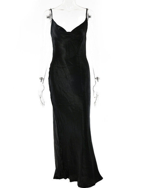 Vestido de fiesta sexy de satén dorado con cordones y tirantes, de seda, largo, elegante, de noche, suave, para invierno