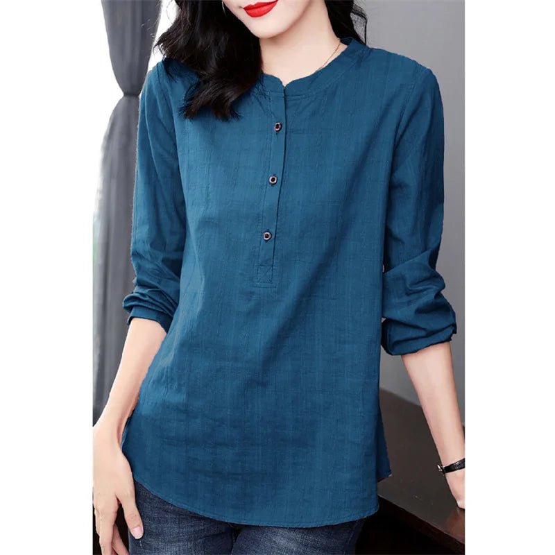 Blusas de mujer estilo primavera otoño, camisas casuales de manga larga con cuello alto, blusas, tops DF4850