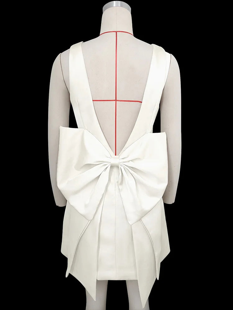 Elegant Backless Bows Dress For Women Christmas Party Dress 2025 Spring New Sleeveless High Waist Sexy Mini Dress Vestido