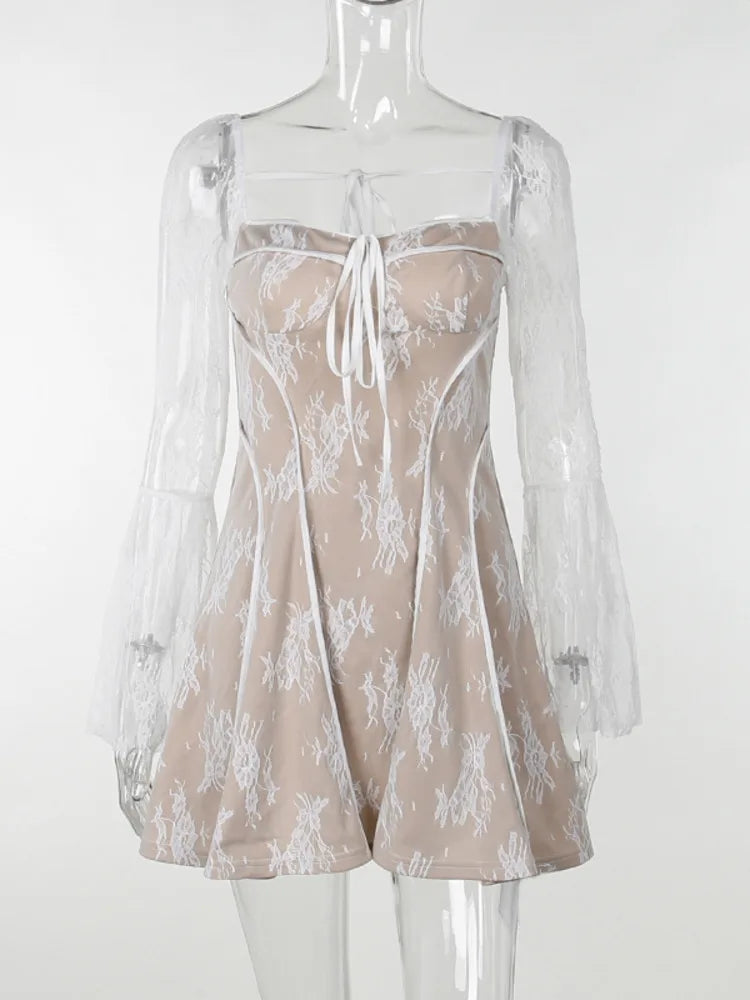 Vestido mini con estampado elegante para mujer, otoño invierno, nuevo, cuello cuadrado, manga larga, sin espalda, suelto, para fiesta en club, vestido sexy