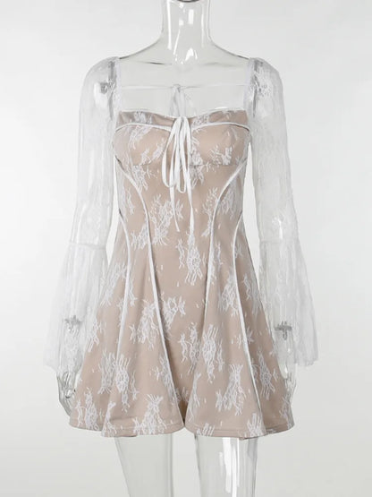 Vestido mini con estampado elegante para mujer, otoño invierno, nuevo, cuello cuadrado, manga larga, sin espalda, suelto, para fiesta en club, vestido sexy