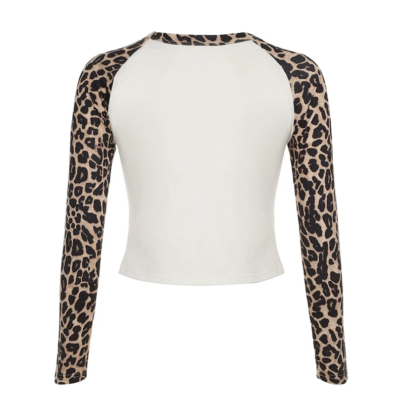 Camisetas de manga larga con estampado de leopardo y cuello redondo para mujer, camisetas con estampado de leopardo, moda de otoño, ropa nueva para mujer