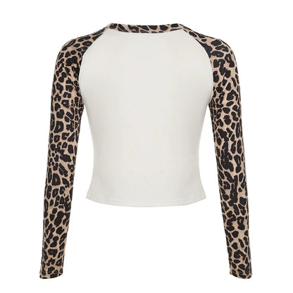 Camisetas de manga larga con estampado de leopardo y cuello redondo para mujer, camisetas con estampado de leopardo, moda de otoño, ropa nueva para mujer