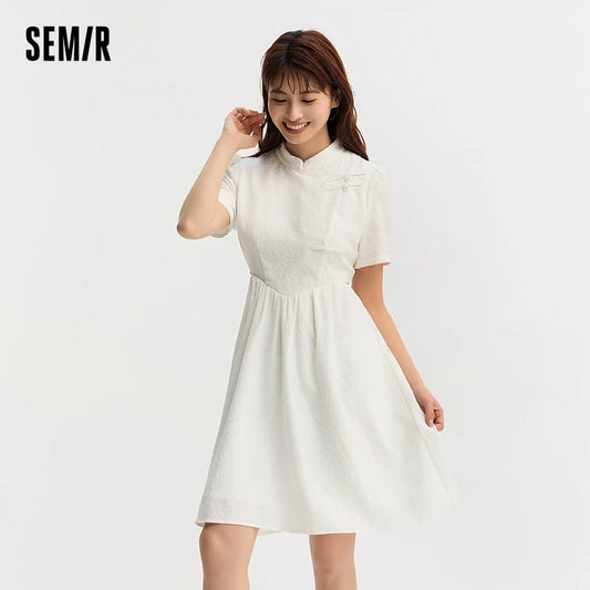 Women Dress Small Stand-Up Collar Buttoned Elegant And Gentle Summer Slightly Sexy Short Skirt  New Arrival