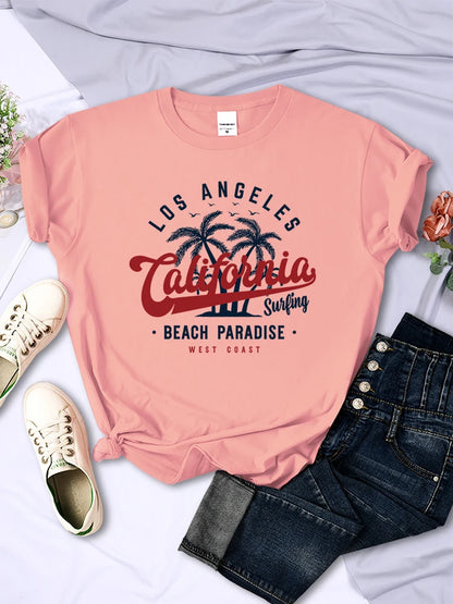 Camiseta de playa paradisíaca de San Francisco, California, para mujer, informal, de calle, de gran tamaño, estilo hip hop, con cuello redondo