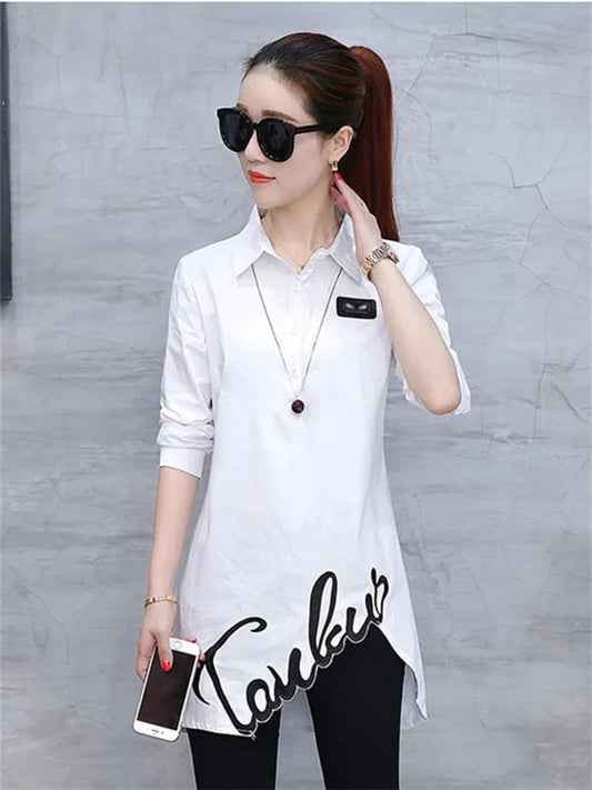 Blusa de manga larga para mujer, camisa bordada, moda de primavera, blusas salvajes para mujer, ropa de talla grande para mujer DF2435