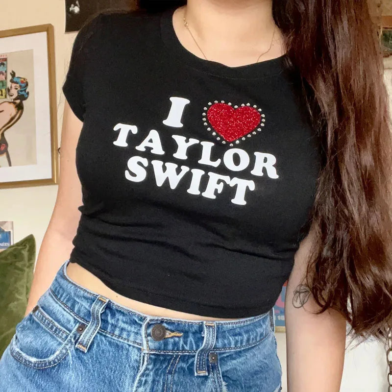 New printed T-shirt, fashionable casual short sleeved top, Y2K summer sexy electronic girl T-shirt, women’s clothing
