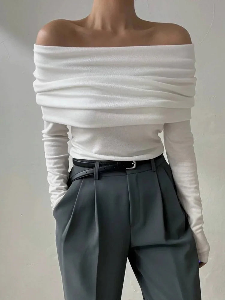 Suéter de punto sin espalda para mujer, top ajustado con banda, liso, corto, ropa de calle, hombros descubiertos, elegante, de punto para otoño