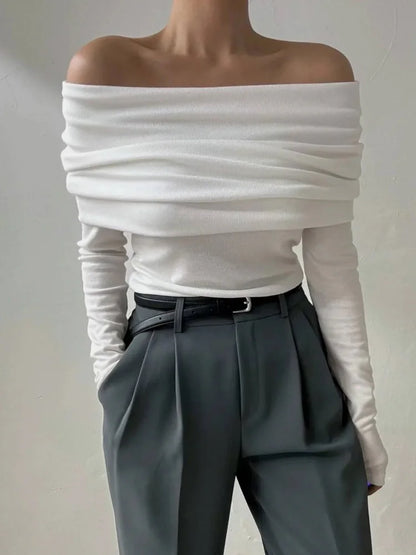 Suéter de punto sin espalda para mujer, top ajustado con banda, liso, corto, ropa de calle, hombros descubiertos, elegante, de punto para otoño