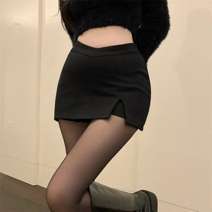 Minifaldas negras con abertura para mujer, faldas sexis de verano con cintura alta y abertura, estilo urbano, para fiestas coreanas, faldas irregulares ajustadas de corte A