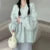 Suéter de otoño e invierno para mujer, estilo Harajuku, de punto de gran tamaño, estilo coreano, de manga larga y cuello en V, de punto, liso, holgado.