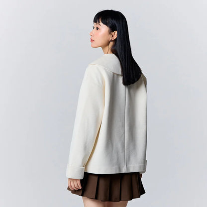 Abrigo de lana sintética para mujer, holgado, con botones de cuerno, color liso, nuevo abrigo de invierno con solapa grande.