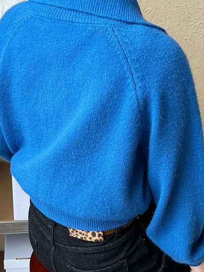 Suéteres casuales de punto liso con solapa para mujer, suéter vintage holgado de manga larga con botones, tops elegantes y chic para otoño