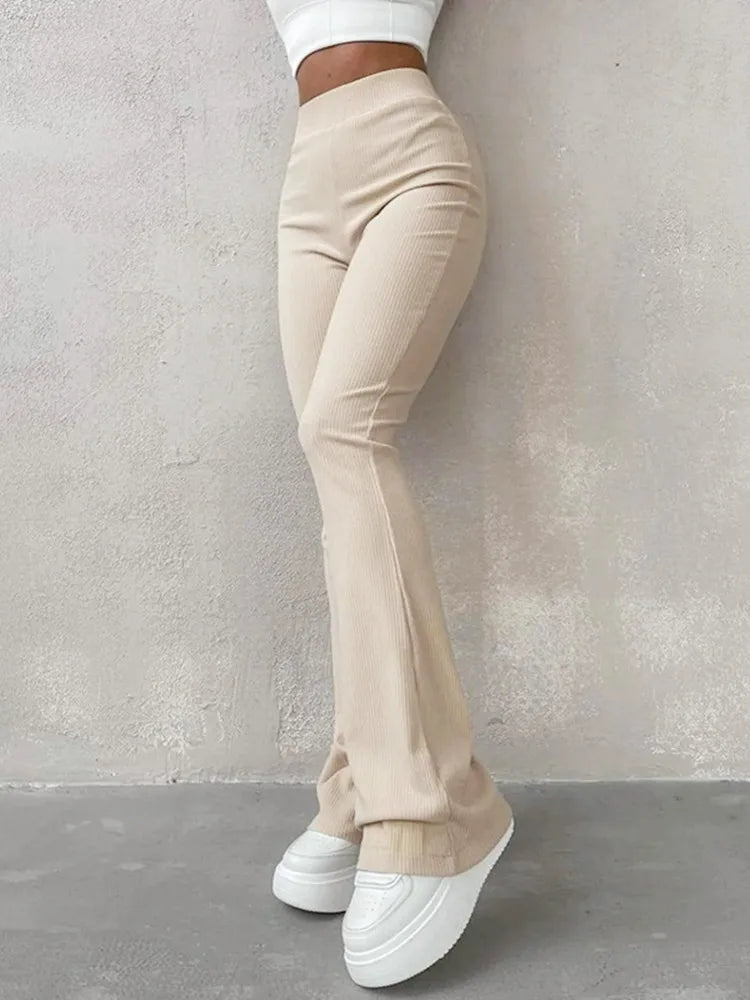 Women High-Waisted Long Micro Flare Streetwear Y2k Pants Trousers Solid Color High Waist Slim Clothes Casual Fashion Sweatpants