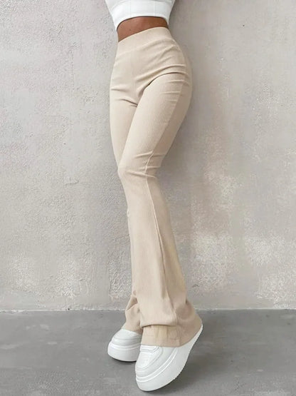 Women High-Waisted Long Micro Flare Streetwear Y2k Pants Trousers Solid Color High Waist Slim Clothes Casual Fashion Sweatpants