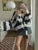 V-Neck Scarf Sweater Cardigan Female Contrast Casual Patchwork Autumn Hollow Out Outwear Women’s Knitwear Coat Cardigan