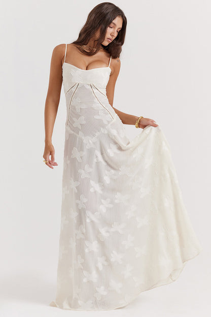 Elegante vestido largo sin espalda con estampado para mujer, nuevo vestido de moda con tirantes finos, sin mangas, holgado, de corte A, para fiesta en club