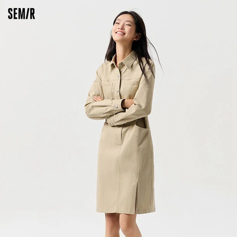 Dress Women Slit Lapel Vintage 2025 Spring New Waist-cinching Workwear Dress