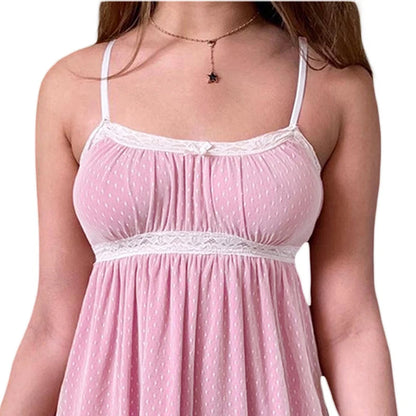 y2k Kawaii Pink A-line Dress  Summer Women Lace Mini Sundress Fashion Harajuku Sweet E Girl Clothes Streetwear