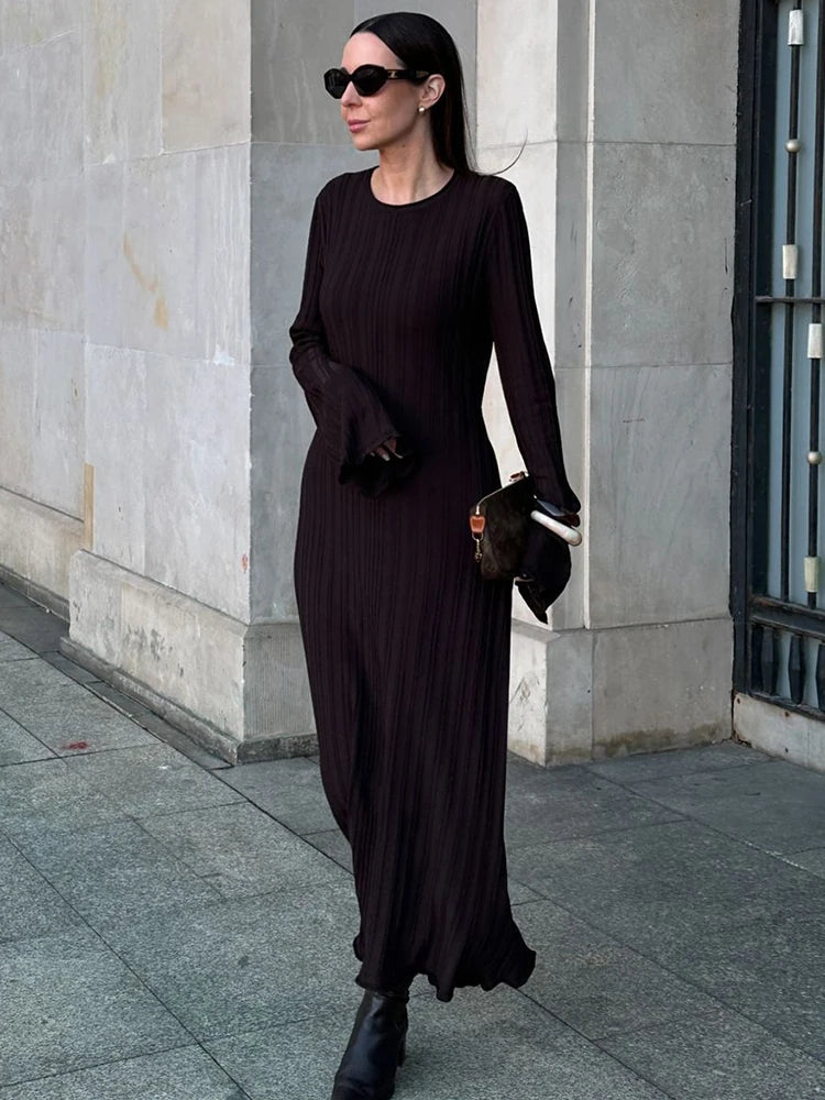 Vestido largo de punto para mujer, otoño invierno, nuevo, informal, retro, de cintura alta, acanalado, suéter, vestidos ajustados, trajes de fiesta para mujer