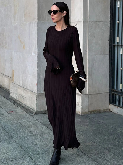 Vestido largo de punto para mujer, otoño invierno, nuevo, informal, retro, de cintura alta, acanalado, suéter, vestidos ajustados, trajes de fiesta para mujer
