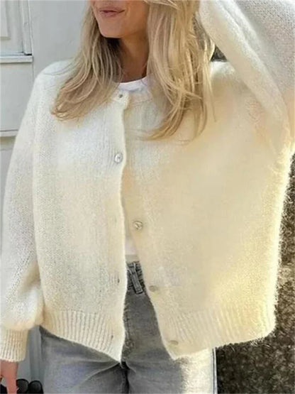 Suéter informal holgado tipo cárdigan para mujer, abrigo de manga larga, corto, liso, para otoño, prendas de punto, prendas exteriores para mujer