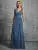 Shoulder deep V-neck silver sequin belt pleated chiffon slit skirt Evening gown Ball dress Party dress Bridesmaid dress