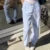 Pantalones anchos a rayas de moda elegante para mujer, ropa de calle coreana, informales, con cordón, de cintura alta, sueltos, rectos, largos, ropa de estar por casa
