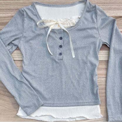 T-shirts Women Slim Sweet College Fashion Korean Spring Soft Leisure Cropped Spliced Designed  New Arrival Daily Casual